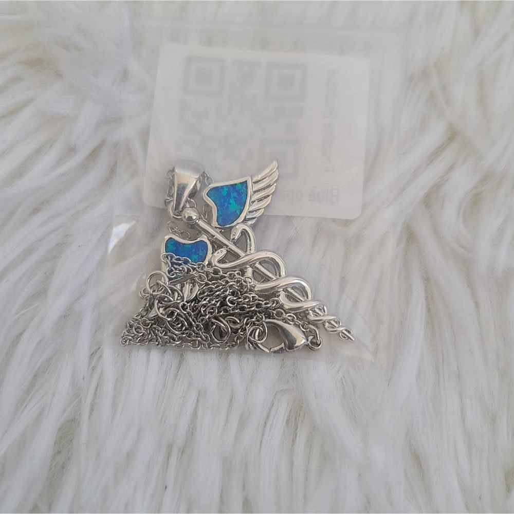 Medical Opal Caduceus Necklace NWT